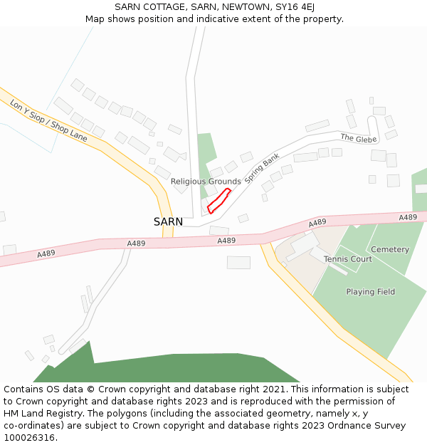SARN COTTAGE, SARN, NEWTOWN, SY16 4EJ: Location map and indicative extent of plot