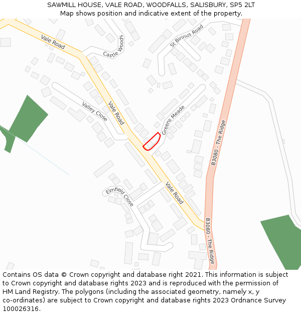 SAWMILL HOUSE, VALE ROAD, WOODFALLS, SALISBURY, SP5 2LT: Location map and indicative extent of plot