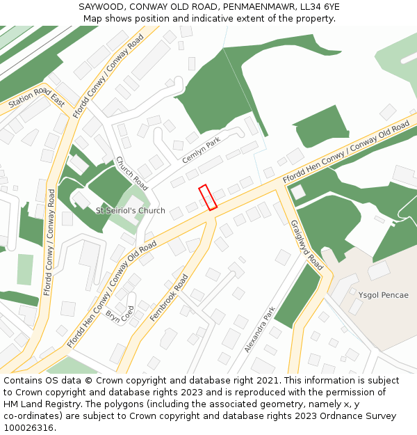 SAYWOOD, CONWAY OLD ROAD, PENMAENMAWR, LL34 6YE: Location map and indicative extent of plot