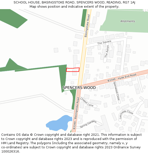 SCHOOL HOUSE, BASINGSTOKE ROAD, SPENCERS WOOD, READING, RG7 1AJ: Location map and indicative extent of plot