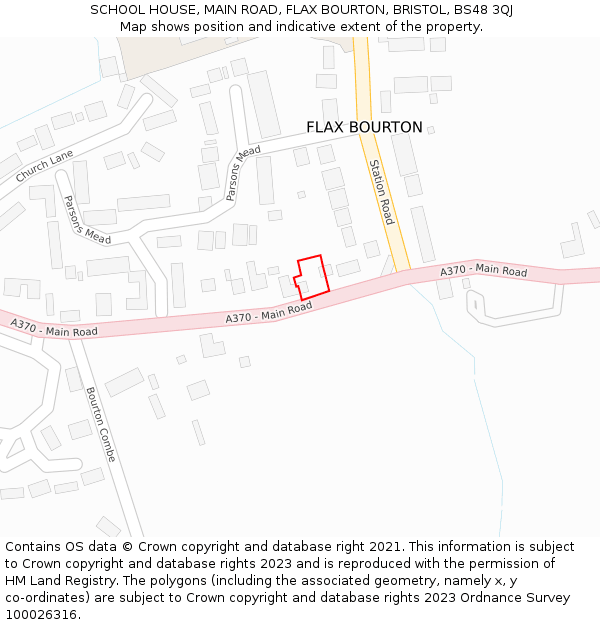 SCHOOL HOUSE, MAIN ROAD, FLAX BOURTON, BRISTOL, BS48 3QJ: Location map and indicative extent of plot