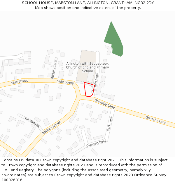 SCHOOL HOUSE, MARSTON LANE, ALLINGTON, GRANTHAM, NG32 2DY: Location map and indicative extent of plot