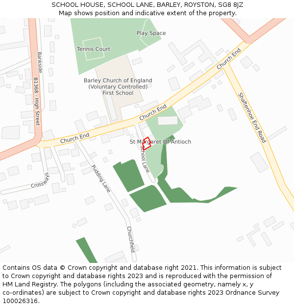 SCHOOL HOUSE, SCHOOL LANE, BARLEY, ROYSTON, SG8 8JZ: Location map and indicative extent of plot