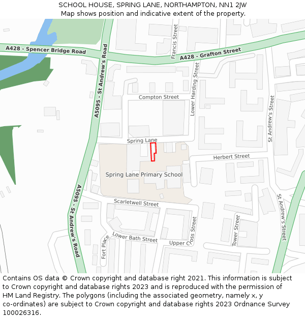 SCHOOL HOUSE, SPRING LANE, NORTHAMPTON, NN1 2JW: Location map and indicative extent of plot