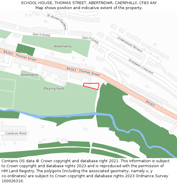 SCHOOL HOUSE, THOMAS STREET, ABERTRIDWR, CAERPHILLY, CF83 4AY: Location map and indicative extent of plot