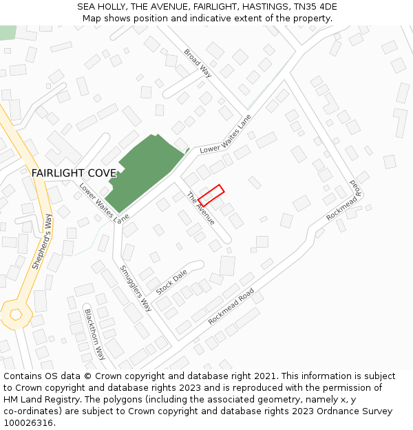 SEA HOLLY, THE AVENUE, FAIRLIGHT, HASTINGS, TN35 4DE: Location map and indicative extent of plot