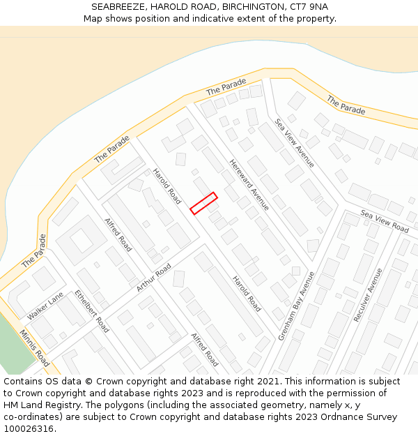 SEABREEZE, HAROLD ROAD, BIRCHINGTON, CT7 9NA: Location map and indicative extent of plot