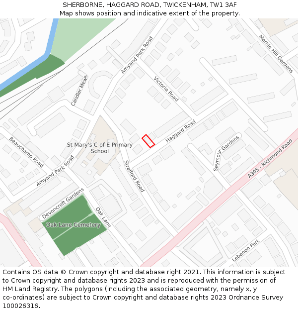 SHERBORNE, HAGGARD ROAD, TWICKENHAM, TW1 3AF: Location map and indicative extent of plot