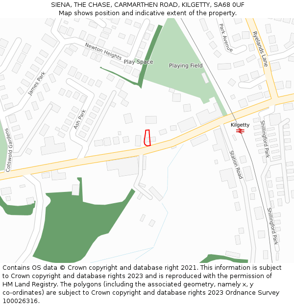 SIENA, THE CHASE, CARMARTHEN ROAD, KILGETTY, SA68 0UF: Location map and indicative extent of plot