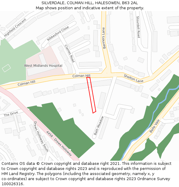 SILVERDALE, COLMAN HILL, HALESOWEN, B63 2AL: Location map and indicative extent of plot