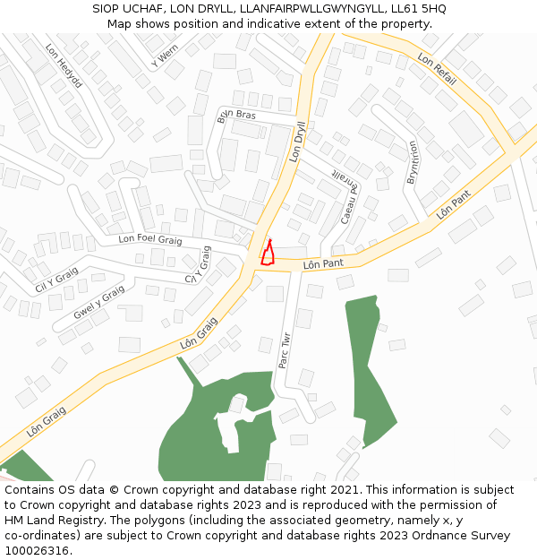 SIOP UCHAF, LON DRYLL, LLANFAIRPWLLGWYNGYLL, LL61 5HQ: Location map and indicative extent of plot