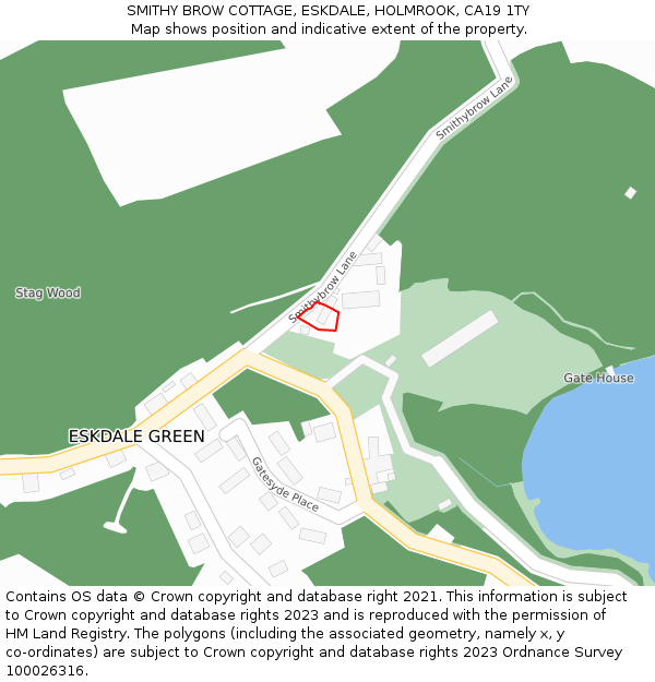 SMITHY BROW COTTAGE, ESKDALE, HOLMROOK, CA19 1TY: Location map and indicative extent of plot