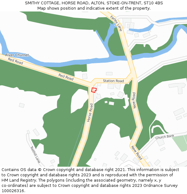 SMITHY COTTAGE, HORSE ROAD, ALTON, STOKE-ON-TRENT, ST10 4BS: Location map and indicative extent of plot