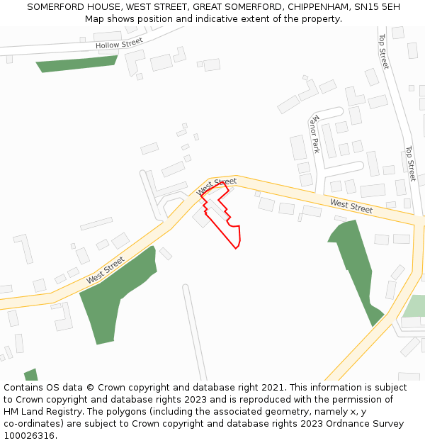 SOMERFORD HOUSE, WEST STREET, GREAT SOMERFORD, CHIPPENHAM, SN15 5EH: Location map and indicative extent of plot