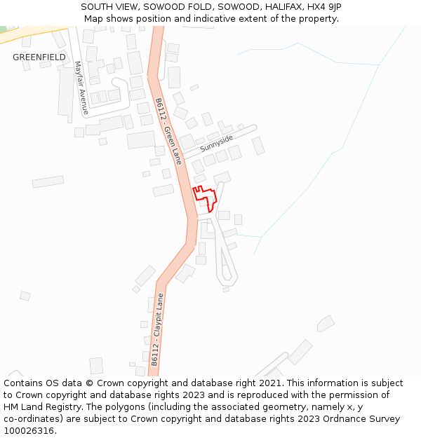 SOUTH VIEW, SOWOOD FOLD, SOWOOD, HALIFAX, HX4 9JP: Location map and indicative extent of plot