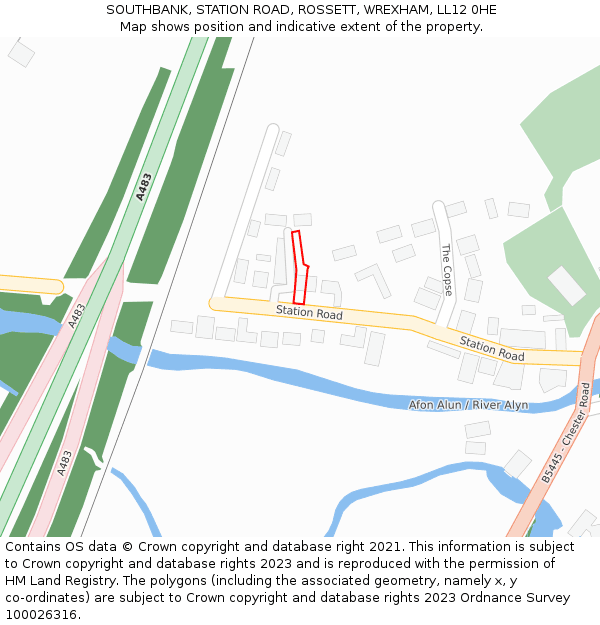 SOUTHBANK, STATION ROAD, ROSSETT, WREXHAM, LL12 0HE: Location map and indicative extent of plot