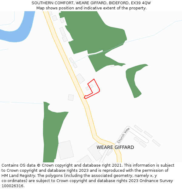 SOUTHERN COMFORT, WEARE GIFFARD, BIDEFORD, EX39 4QW: Location map and indicative extent of plot