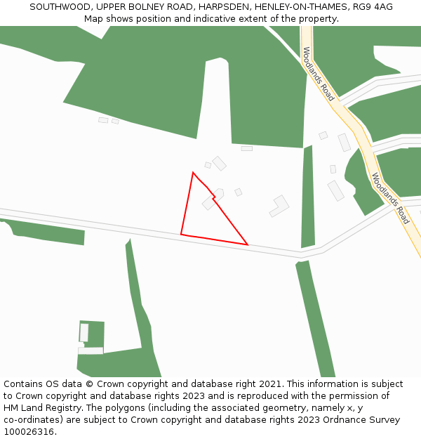 SOUTHWOOD, UPPER BOLNEY ROAD, HARPSDEN, HENLEY-ON-THAMES, RG9 4AG: Location map and indicative extent of plot