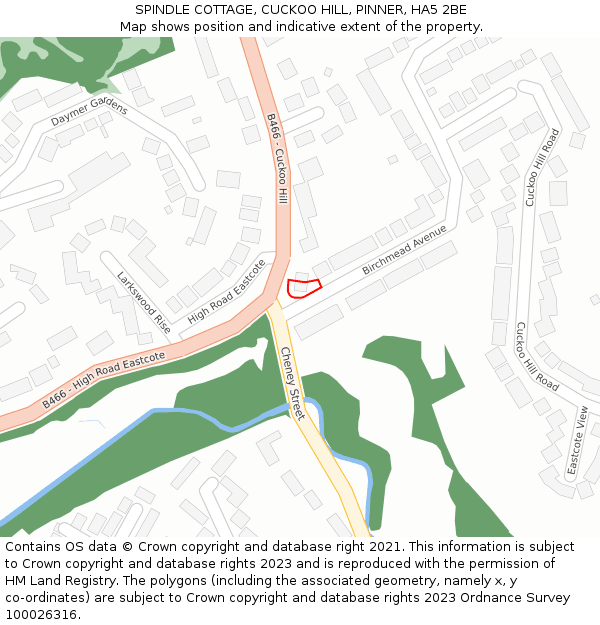 SPINDLE COTTAGE, CUCKOO HILL, PINNER, HA5 2BE: Location map and indicative extent of plot