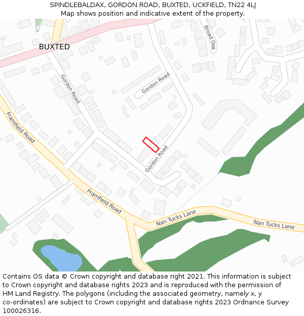 SPINDLEBALDAX, GORDON ROAD, BUXTED, UCKFIELD, TN22 4LJ: Location map and indicative extent of plot