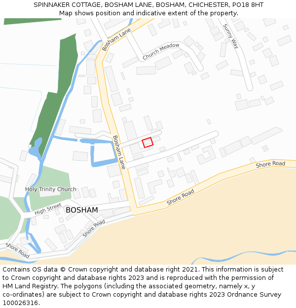 SPINNAKER COTTAGE, BOSHAM LANE, BOSHAM, CHICHESTER, PO18 8HT: Location map and indicative extent of plot