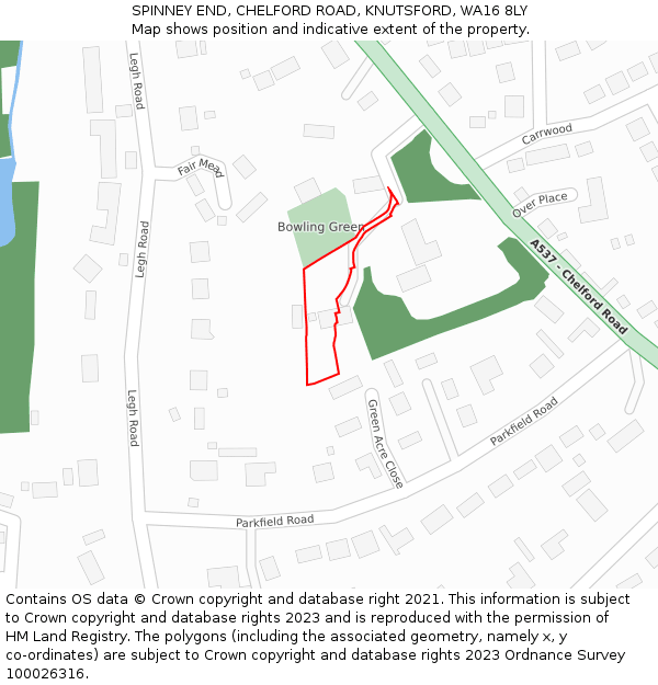 SPINNEY END, CHELFORD ROAD, KNUTSFORD, WA16 8LY: Location map and indicative extent of plot