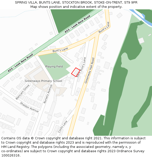 SPRING VILLA, BUNTS LANE, STOCKTON BROOK, STOKE-ON-TRENT, ST9 9PR: Location map and indicative extent of plot