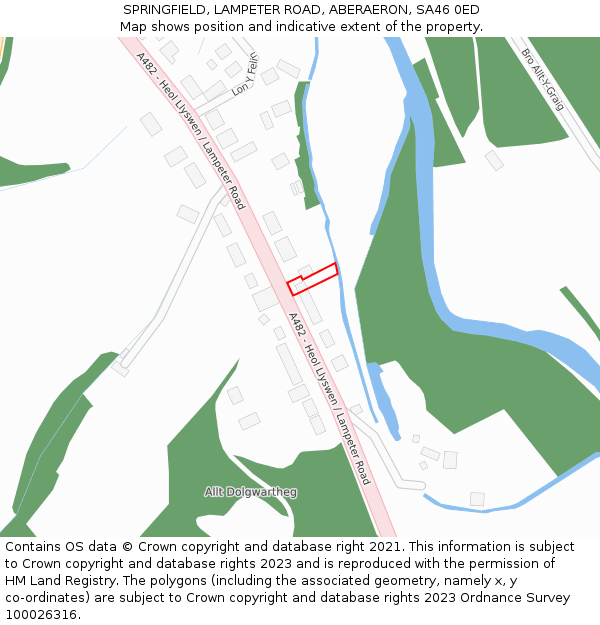 SPRINGFIELD, LAMPETER ROAD, ABERAERON, SA46 0ED: Location map and indicative extent of plot