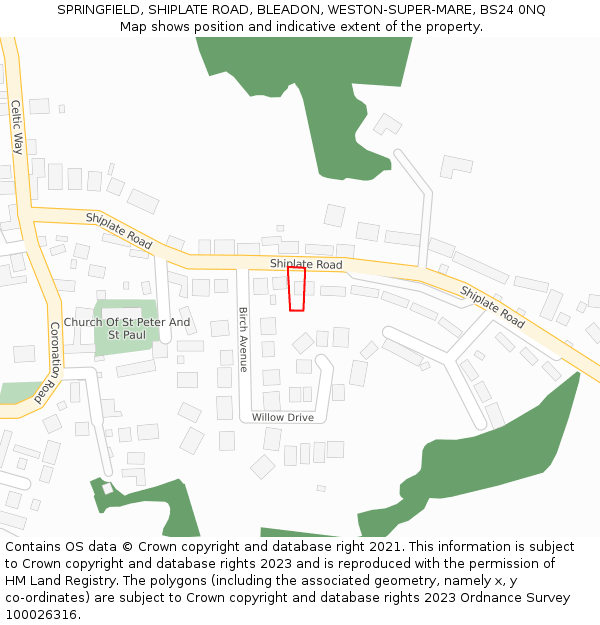 SPRINGFIELD, SHIPLATE ROAD, BLEADON, WESTON-SUPER-MARE, BS24 0NQ: Location map and indicative extent of plot