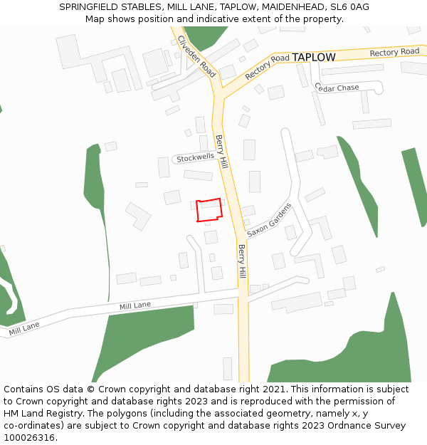 SPRINGFIELD STABLES, MILL LANE, TAPLOW, MAIDENHEAD, SL6 0AG: Location map and indicative extent of plot