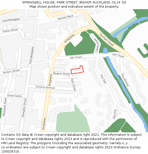 SPRINGWELL HOUSE, PARK STREET, BISHOP AUCKLAND, DL14 7JS: Location map and indicative extent of plot