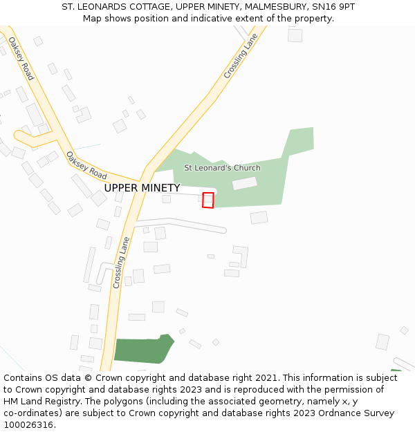 ST. LEONARDS COTTAGE, UPPER MINETY, MALMESBURY, SN16 9PT: Location map and indicative extent of plot