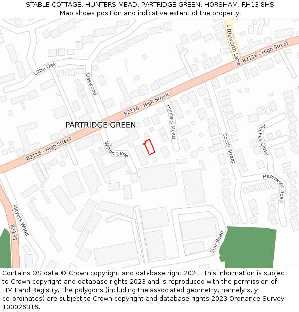 STABLE COTTAGE, HUNTERS MEAD, PARTRIDGE GREEN, HORSHAM, RH13 8HS: Location map and indicative extent of plot