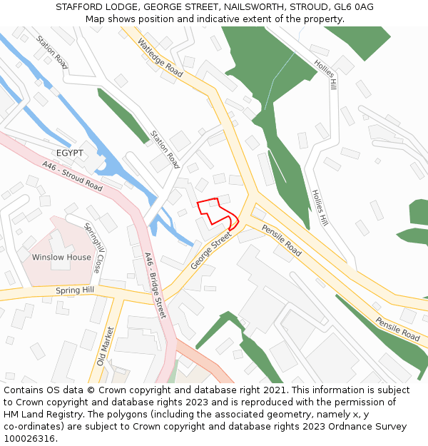 STAFFORD LODGE, GEORGE STREET, NAILSWORTH, STROUD, GL6 0AG: Location map and indicative extent of plot