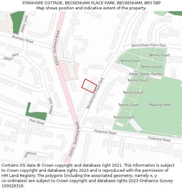 STANHOPE COTTAGE, BECKENHAM PLACE PARK, BECKENHAM, BR3 5BP: Location map and indicative extent of plot