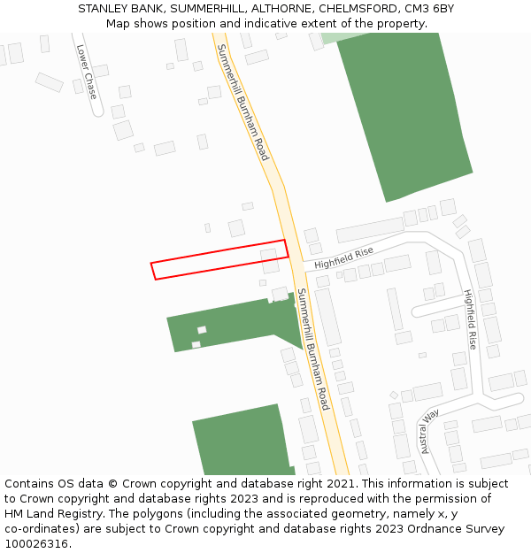 STANLEY BANK, SUMMERHILL, ALTHORNE, CHELMSFORD, CM3 6BY: Location map and indicative extent of plot