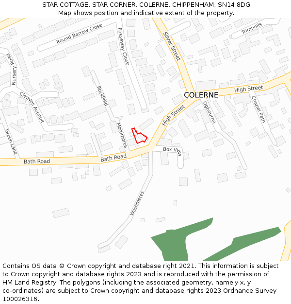 STAR COTTAGE, STAR CORNER, COLERNE, CHIPPENHAM, SN14 8DG: Location map and indicative extent of plot