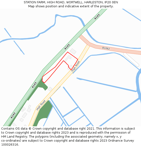 STATION FARM, HIGH ROAD, WORTWELL, HARLESTON, IP20 0EN: Location map and indicative extent of plot