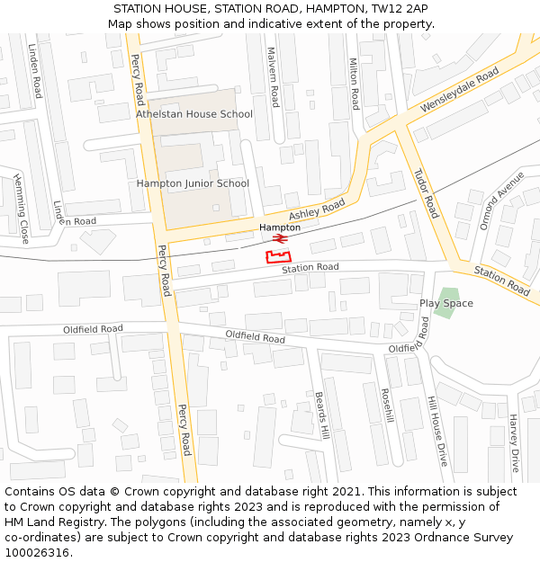 STATION HOUSE, STATION ROAD, HAMPTON, TW12 2AP: Location map and indicative extent of plot