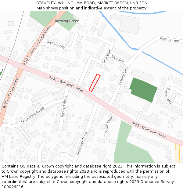 STAVELEY, WILLINGHAM ROAD, MARKET RASEN, LN8 3DN: Location map and indicative extent of plot