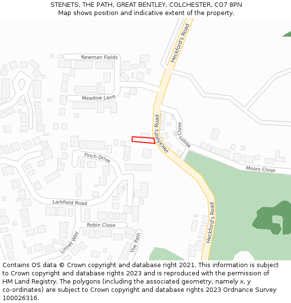 STENETS, THE PATH, GREAT BENTLEY, COLCHESTER, CO7 8PN: Location map and indicative extent of plot