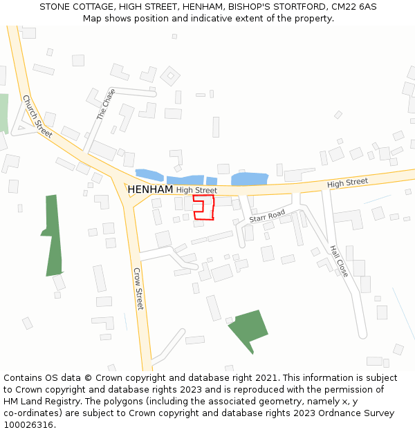 STONE COTTAGE, HIGH STREET, HENHAM, BISHOP'S STORTFORD, CM22 6AS: Location map and indicative extent of plot