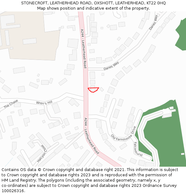 STONECROFT, LEATHERHEAD ROAD, OXSHOTT, LEATHERHEAD, KT22 0HQ: Location map and indicative extent of plot