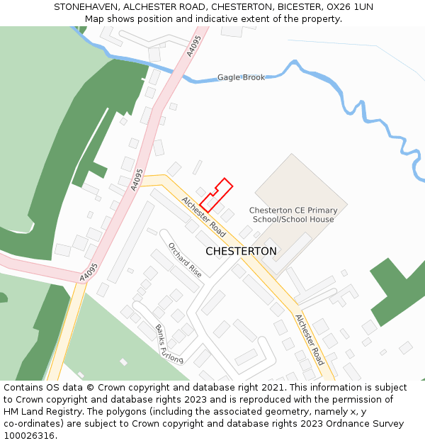 STONEHAVEN, ALCHESTER ROAD, CHESTERTON, BICESTER, OX26 1UN: Location map and indicative extent of plot