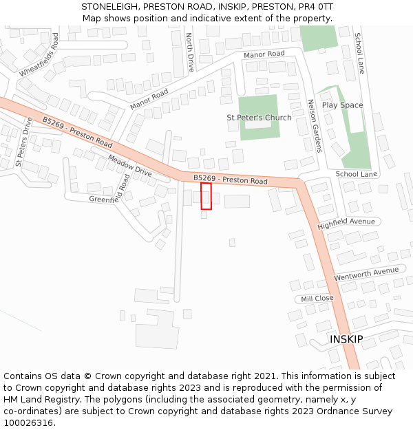 STONELEIGH, PRESTON ROAD, INSKIP, PRESTON, PR4 0TT: Location map and indicative extent of plot