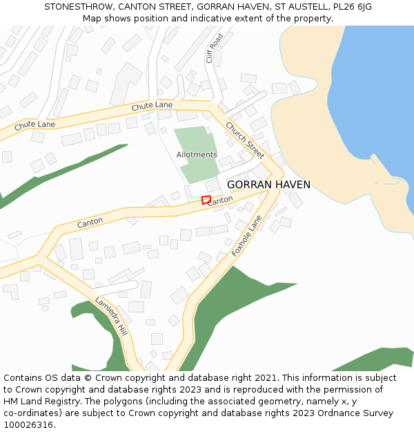 STONESTHROW, CANTON STREET, GORRAN HAVEN, ST AUSTELL, PL26 6JG: Location map and indicative extent of plot