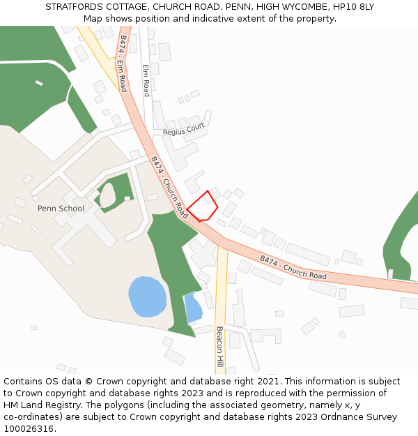 STRATFORDS COTTAGE, CHURCH ROAD, PENN, HIGH WYCOMBE, HP10 8LY: Location map and indicative extent of plot