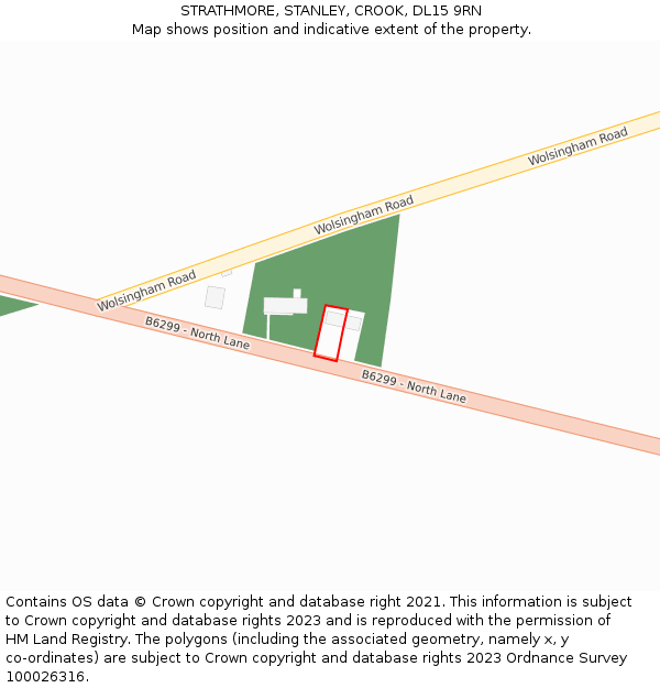 STRATHMORE, STANLEY, CROOK, DL15 9RN: Location map and indicative extent of plot