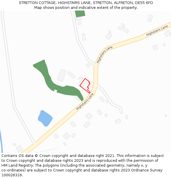 STRETTON COTTAGE, HIGHSTAIRS LANE, STRETTON, ALFRETON, DE55 6FD: Location map and indicative extent of plot