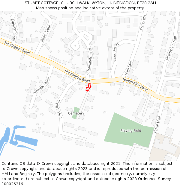 STUART COTTAGE, CHURCH WALK, WYTON, HUNTINGDON, PE28 2AH: Location map and indicative extent of plot